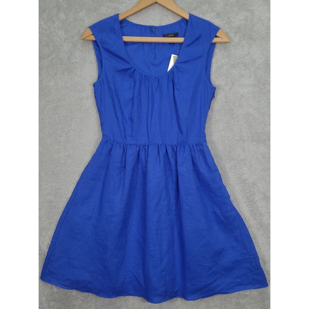 J Crew Regal Cobalt Blue‎ Linen Dress Sz  2 Sleeveless 46914 Work Cocktail Chic